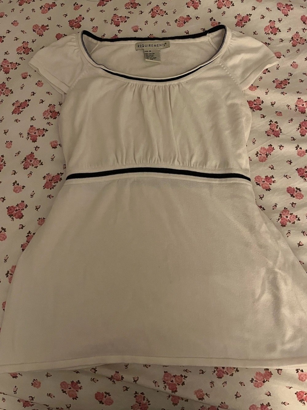 White Short Sleeve Babydoll Top with Black Trim